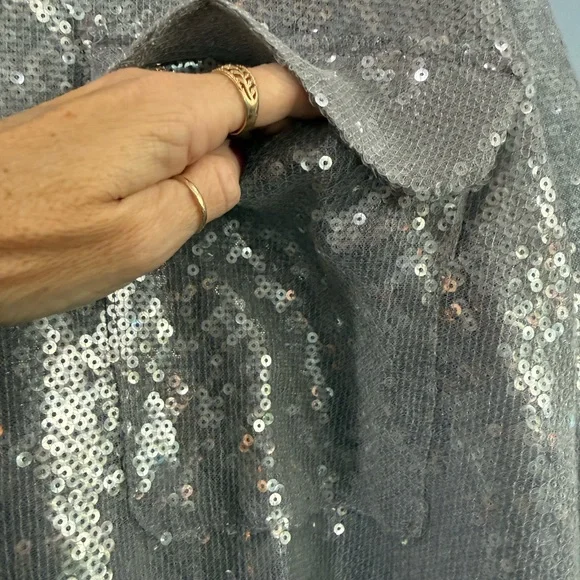Free People Disco Margarita Sequin
Button Down Top in Silver Large - Picture 6 of 10